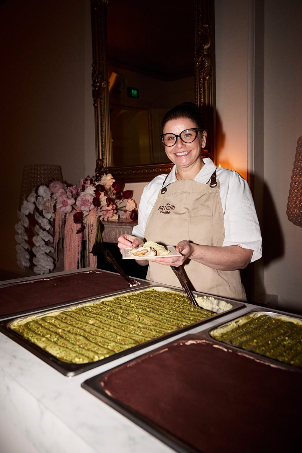 Chef serving tiramisu